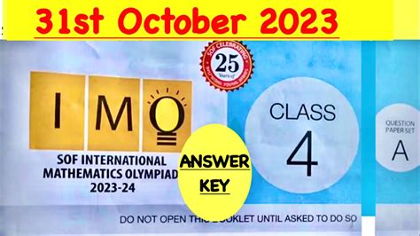 Maths Olympiad 2023 24 Class 4 Paper Answer Key IMO Set A Question