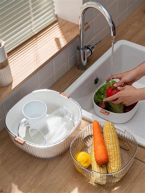 Conjunto De Cesta Para Lavar Arroz E Vegetais Filtro Duplo E Cesta