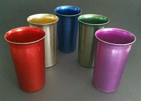 Sunburst Metal Anodized Aluminum Drinking Cups Lot Of Five 5 Tumblers Vintage Drinking Cup