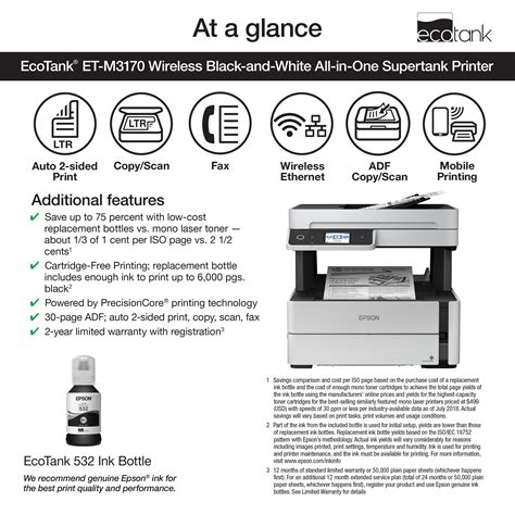Принтер Epson ecotank m3170, струйный чёрный-белый wifi принтер, сканер ...