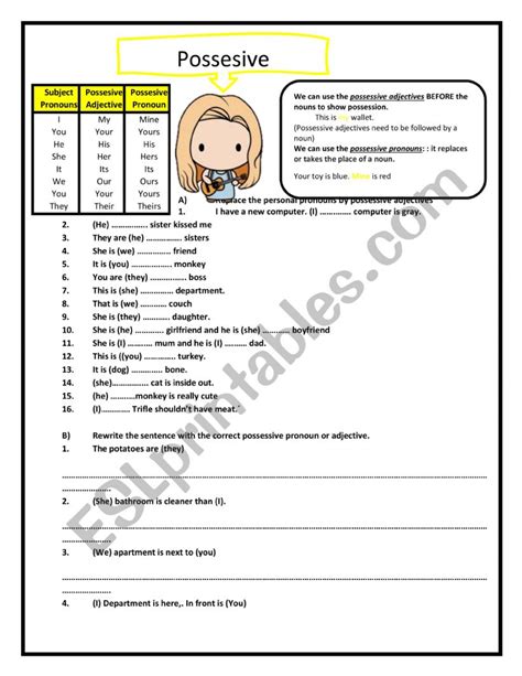 Possessive Adjective And Pronouns Esl Worksheet By Nellito