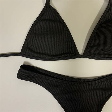 Self Tie Triangle Ribbed Black Bikini Shein On Carousell