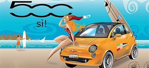 Fiat 500 Vector Car Illustration Vector Characters