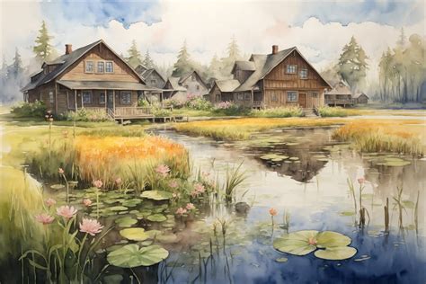 Watercolor Painting of Village Scenery Graphic by Forhadx5 · Creative ...