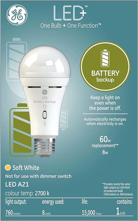 GE Lighting LED Backup Battery Light Bulb Emergency Light Bulb