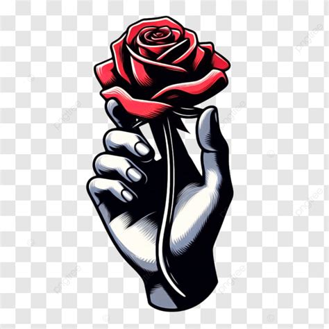 Ilustración De Una Mano Tatuada Sosteniendo Una Rosa PNG dibujos Rosa