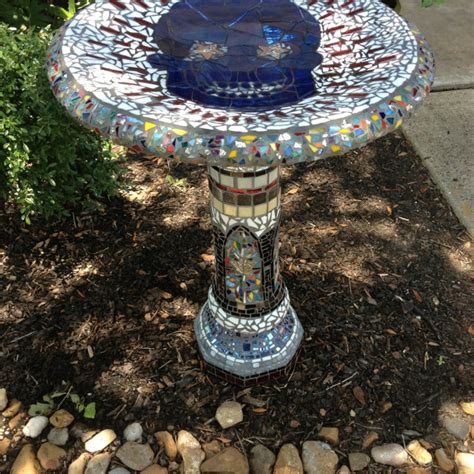 Mosaic Bird Bath Made From Stained Glass And Concrete By Sockwalk