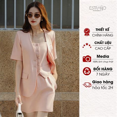 SET VEST CHÂN VÁY A MÀU HỒNG NUDE TRẺ TRUNG SANG CHẢNH TRACY SET BY ESTRANO Shopee Việt Nam