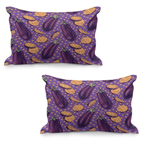 Eggplant Quilted Pillowcover Set Of Realistic Looking Eggplants With