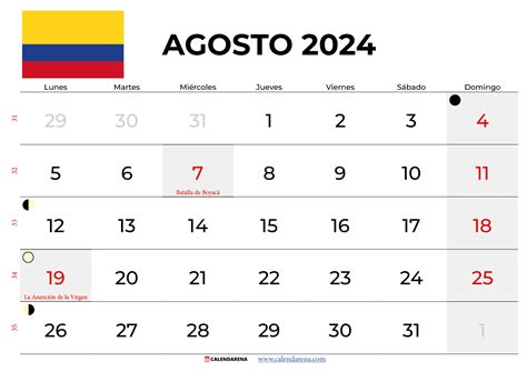 Calendario Agosto Colombia En Calendario De Agosto