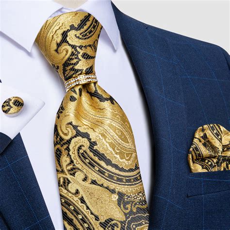 Our Featured Products Teal Gold Paisley Silk Tie Set Mens Necktie Pocket Square Cufflinks