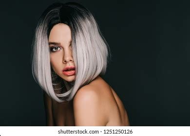 Beautiful Sensual Naked Girl Posing Grey Stock Photo 1251250126