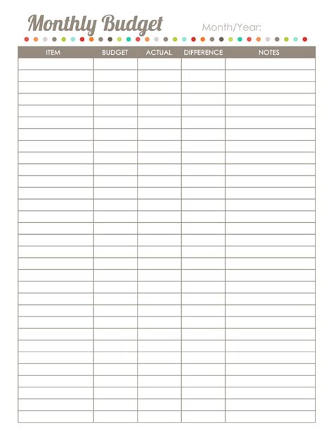 Printable Blank Monthly Budget Template - Printable Templates: Your Go-To Resource for Every Need