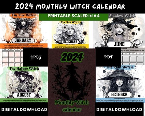 2024 Printable Witch Calendar 2024 Witch Calendar Monthly Etsy