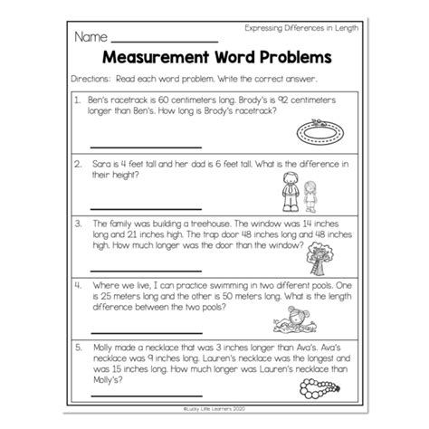 2nd Grade Math Worksheets Measurement Expressing Differences In Length Measurement Word