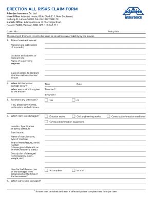 Fillable Online Adamjee All Risk Claim Form FH10 Fax Email