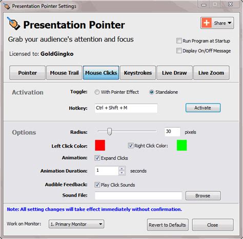 Presentation Pointer: Mouse Clicks Visible Effect