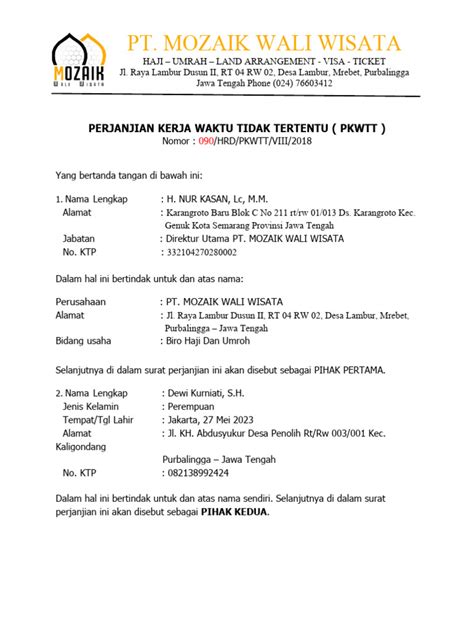 contoh surat pkwtt