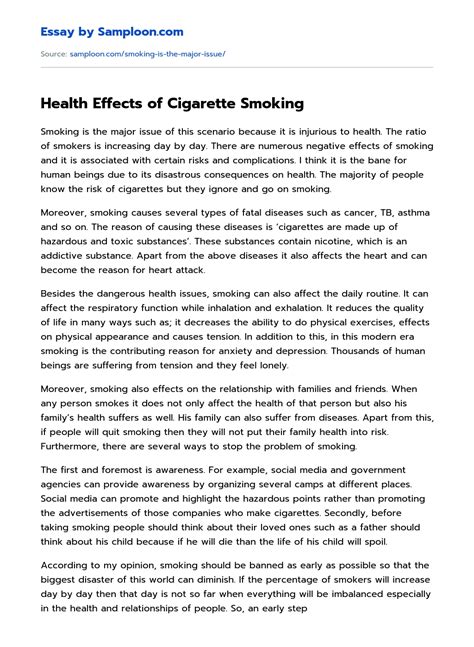 ≫ Health Effects Of Cigarette Smoking Free Essay Sample On