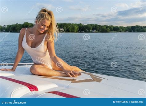 Beautiful Bikini Model Relaxing On A Boat Stock Image Image Of Female