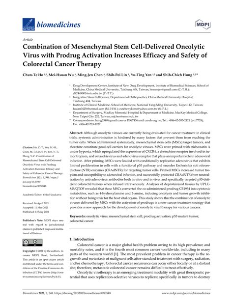 PDF Combination Of Mesenchymal Stem Cell Delivered Oncolytic Virus