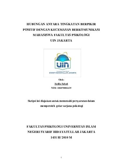 Hubungan Antara Tingkata Berpikir Positif Dengan Kecemasan