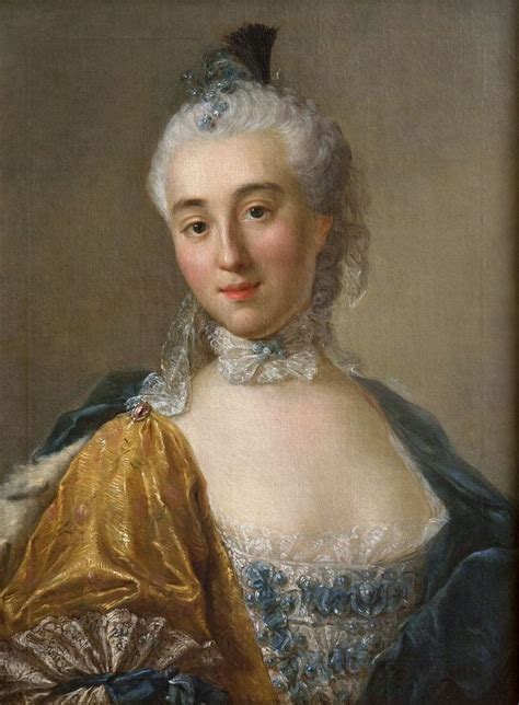 A Portrait Of A Woman In A Blue Dress With A Gold Shawl And White Hair