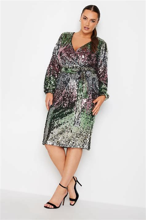 Yours London Plus Size Purple Ombre Sequin Wrap Dress Yours Clothing