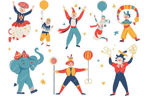 Circus Characters Performing Acrobats Clowns Premium Ai Generated Vector