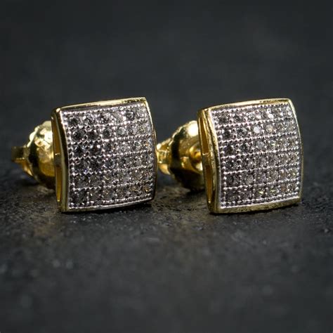 Men S 925 Sterling Silver Hip Hop Stud Earrings Small Square Micro Cz