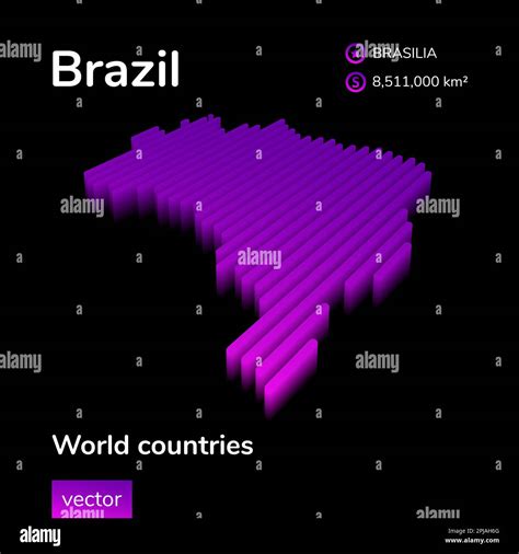 Brazil 3D Map Stylized Neon Isometric Striped Vector Map Of Brazil Is