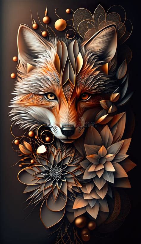 Luxury Beautifull Fox Abstract Digital Art Illustration Stock