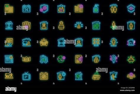 Self Isolation Icons Set Outline Vector Home House Work Safe Vector