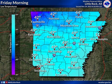 NWS Little Rock on Twitter: "Friday morning low temperatures will begin ...