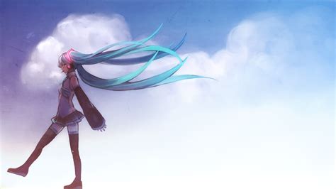 Clouds Vocaloid Hatsune Miku Skirts Long Hair Thigh Highs