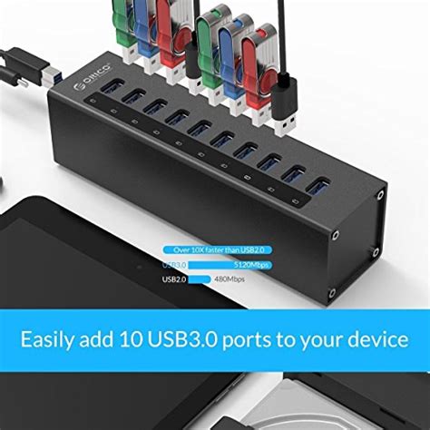 Orico Powered Aluminium 10 Port Usb 30 Hub For Windows And Mac Black