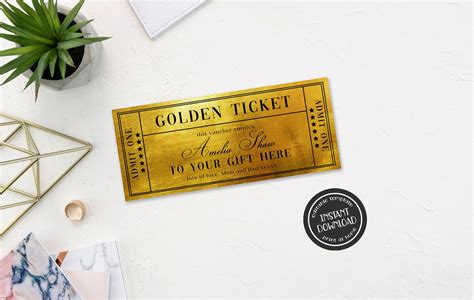 Editable Golden Ticket Gift Voucher Template Printable Gold Etsy Uk