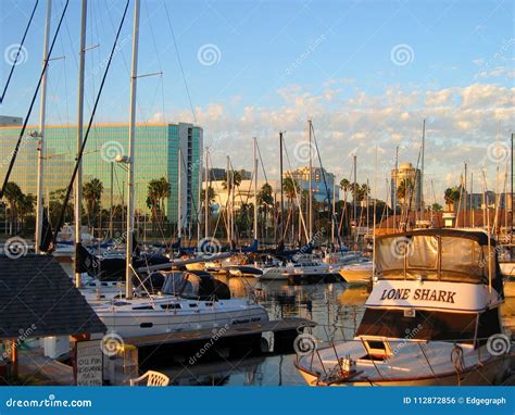 Sunset By The Harbor`s Port Shoreline Village Long Beach California