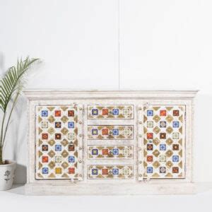 Hand Painted Tile Sideboard Natural Finish Chisel And Log