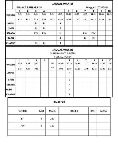 Jadual Waktu Kosong 10 Waktu Pdf