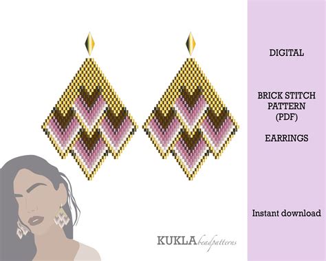 Brick Stitch Earrings Pattern Beaded Earrings Pattern Rose Gold
