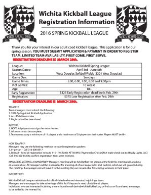 Fillable Online Wichitakickball Wichita Kickball League Registration