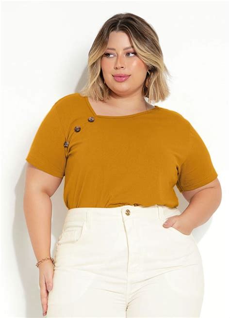 Blusa Caramelo Decote Assimétrico Plus Size Marguerite