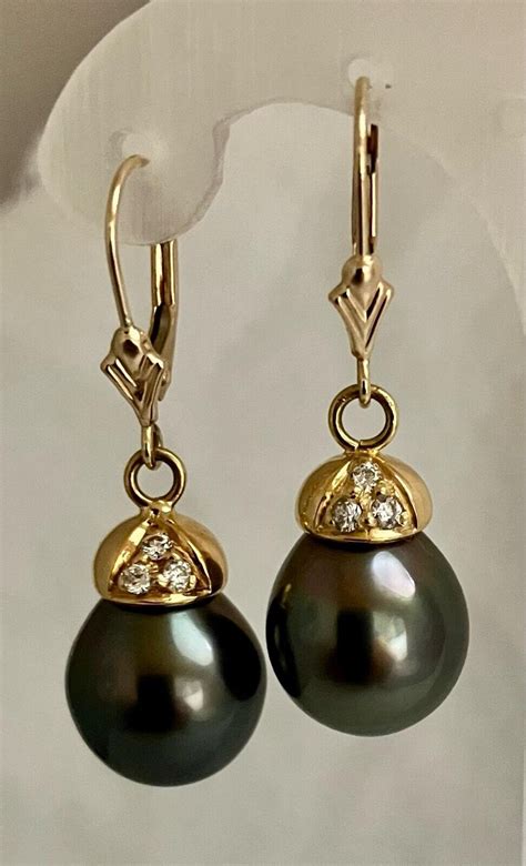 Tahitian Black Pearl Earring Etsy