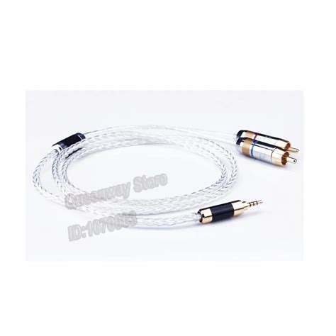 single crystal silver HIFI audio cable 2.5mm balanced 1 to 2RCA lotus ...