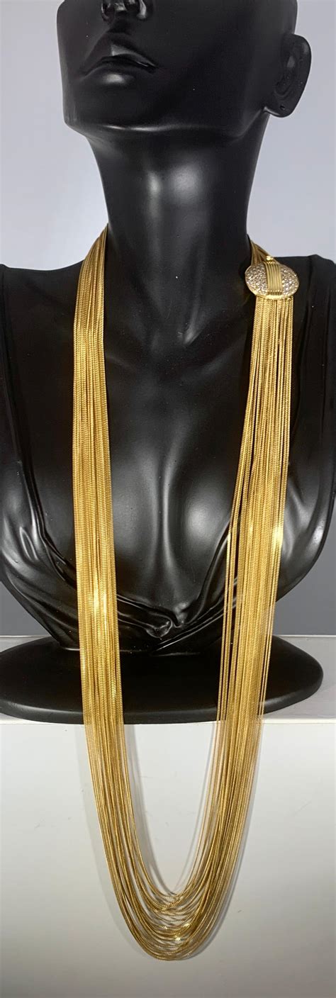 Gucci Karat Gold Multi Strand Long Lariat Necklace Diamond Clasp