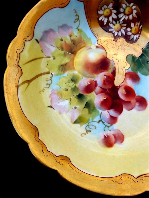 Antique Pickard Artist Coufall Hand Painted Bowl Grapes Daisies Limoges