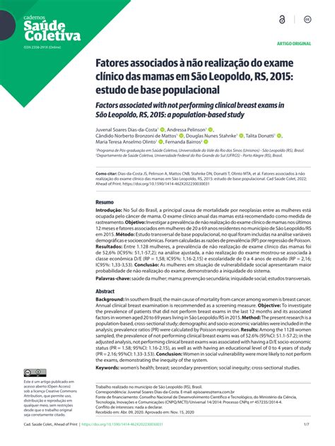 Pdf Fatores Associados à Não Realização Do Exame Clínico Das Mamas Em