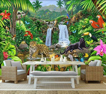 Panth Re Perroquet Plante Tropicale D Coration Murale Paysage Jungle