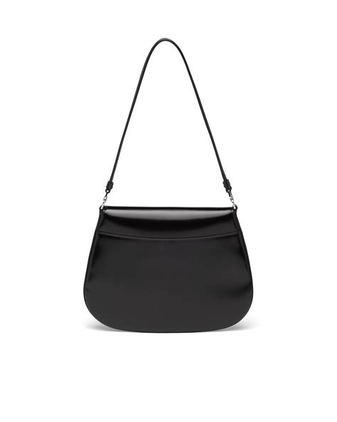 Black Prada Cleo Brushed Leather Shoulder Bag With Flap Prada